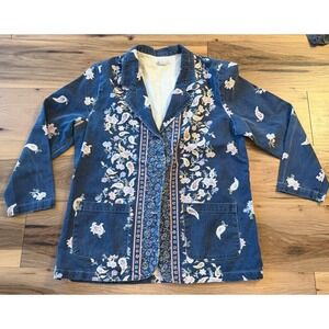 Vintage Cherokee Floral Paisley Denim Jacket Shirt Made USA Cotton Chore Style M